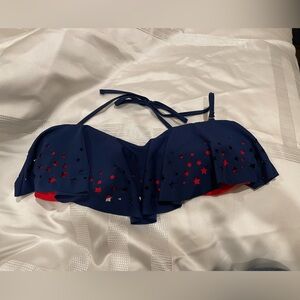 Navy and Red Ruffle Bikini Top